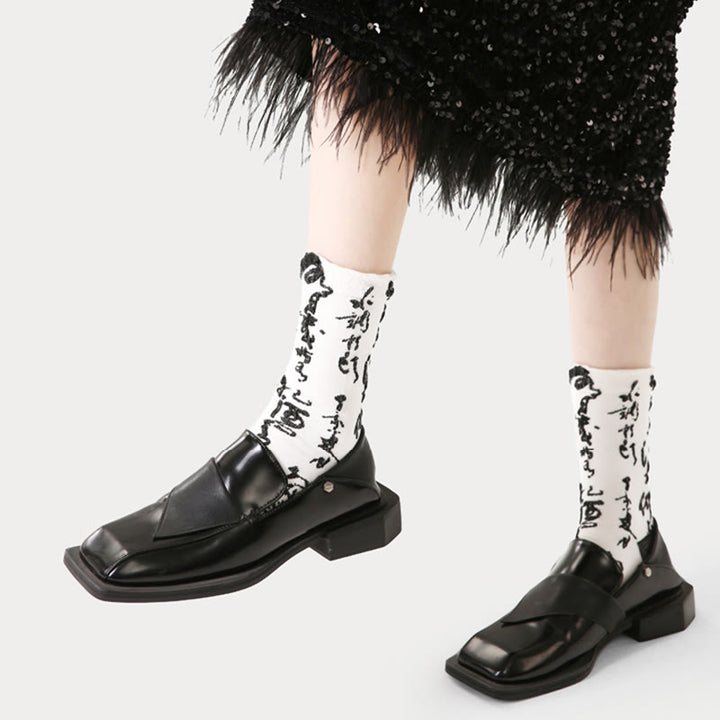 Chaussettes en coton pour femmes, motif de calligraphie chinoise, Buddha Stones, couleurs assorties - image 6