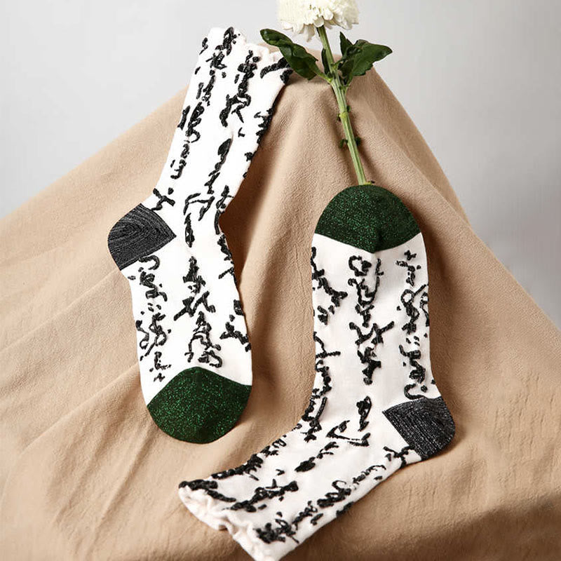 Chaussettes en coton pour femmes, motif de calligraphie chinoise, Buddha Stones, couleurs assorties - image 2