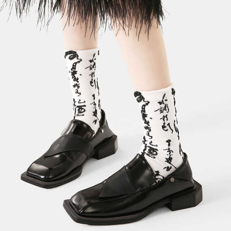 Chaussettes en coton pour femmes, motif de calligraphie chinoise, Buddha Stones, couleurs assorties - image 5