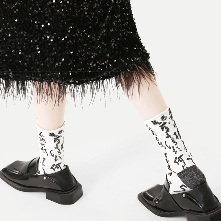 Chaussettes en coton pour femmes, motif de calligraphie chinoise, Buddha Stones, couleurs assorties - image 8