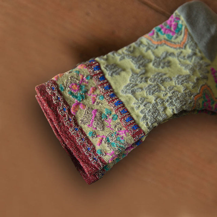 Chaussettes mi-mollet en coton à motif floral rétro en relief Buddha Stones pour femmes - image 2