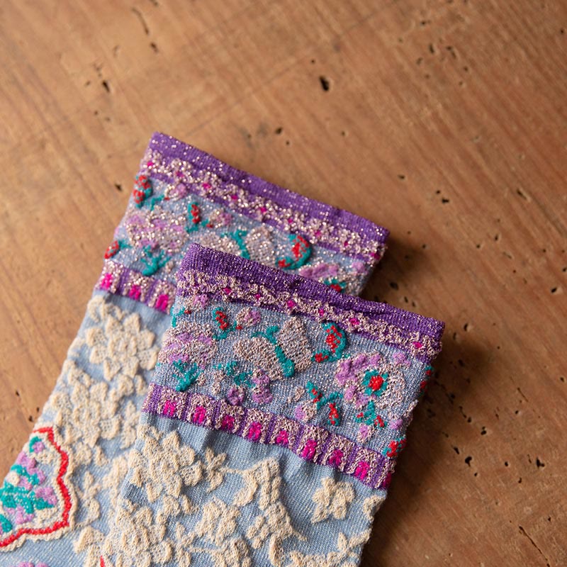 Chaussettes mi-mollet en coton à motif floral rétro en relief Buddha Stones pour femmes - image 18