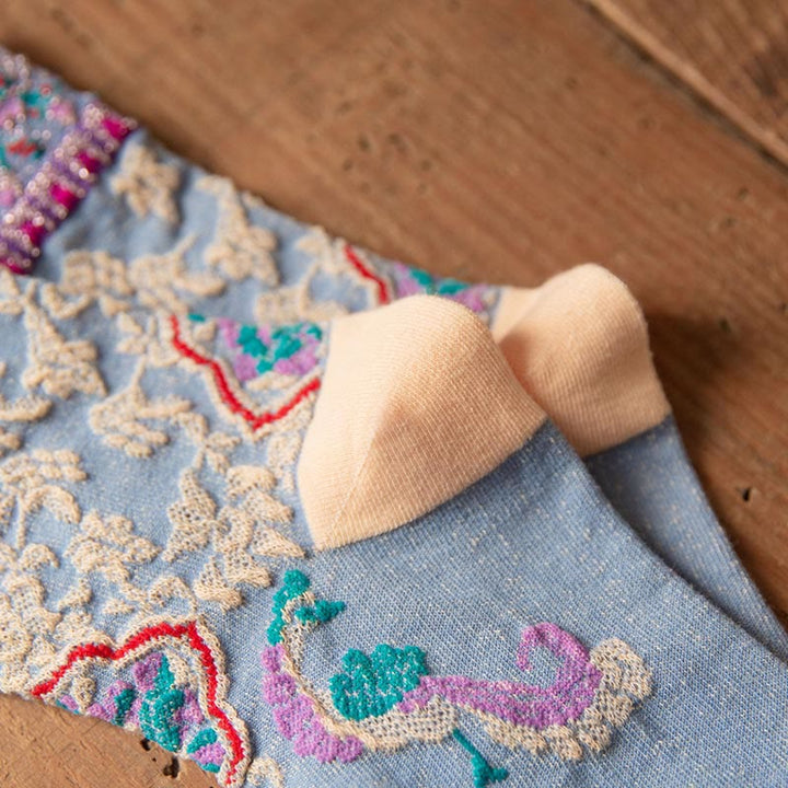 Chaussettes mi-mollet en coton à motif floral rétro en relief Buddha Stones pour femmes - image 19