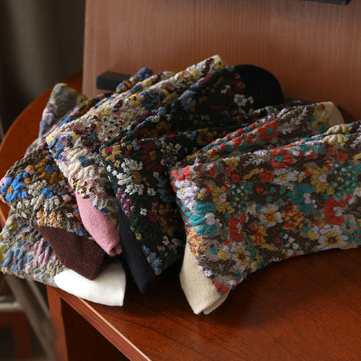 Chaussettes mi-mollet en coton à motif floral ethnique texturé Buddha Stones pour femmes - image 18