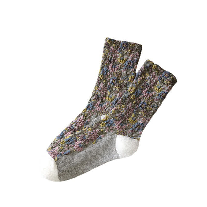 Chaussettes mi-mollet en coton à motif floral ethnique texturé Buddha Stones pour femmes - image 11
