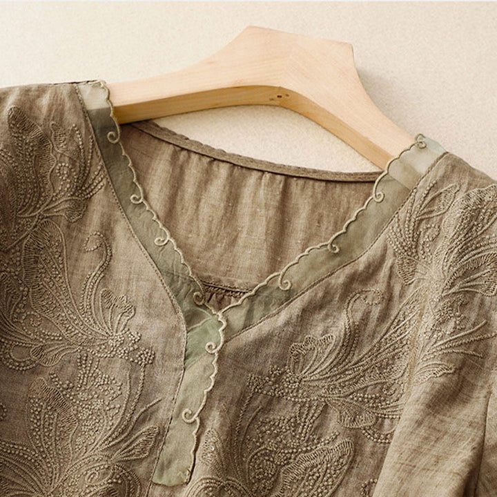 Chemise à manches mi-longues et col en V avec motif papillon Buddha Stones pour femme - image 14