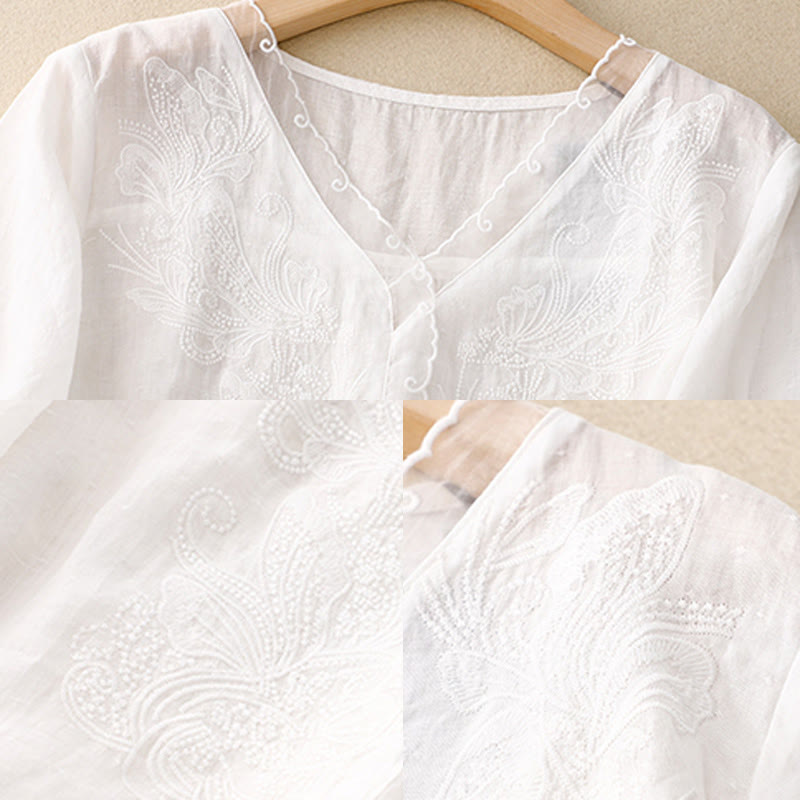 Chemise à manches mi-longues et col en V avec motif papillon Buddha Stones pour femme - image 7