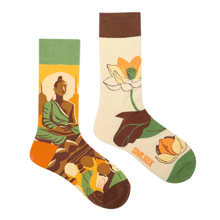 Chaussettes décontractées pour femmes Buddha Stones, motif Bouddha méditatif, lotus, libellule, micro-collant - Beige - SM (US 5,5-11,5, EU 36-42, UK/AU 3,5-9, Asie 23-26,5 cm) - image 0