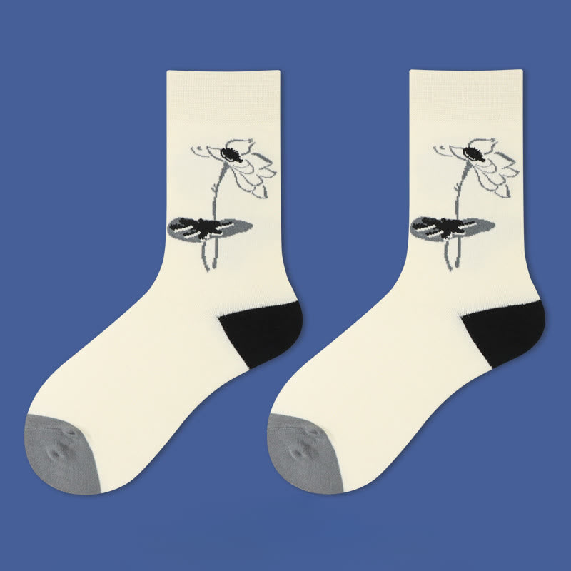 Chaussettes décontractées pour femmes, motif Buddha Stones, voilier, ville antique, lotus, orchidée, campagne, micro-collant - Lotus - SM (US 5,5-10, EU 36-41, UK/AU 3,5-7,5, AISA 22,5-25,5 cm) - image 3