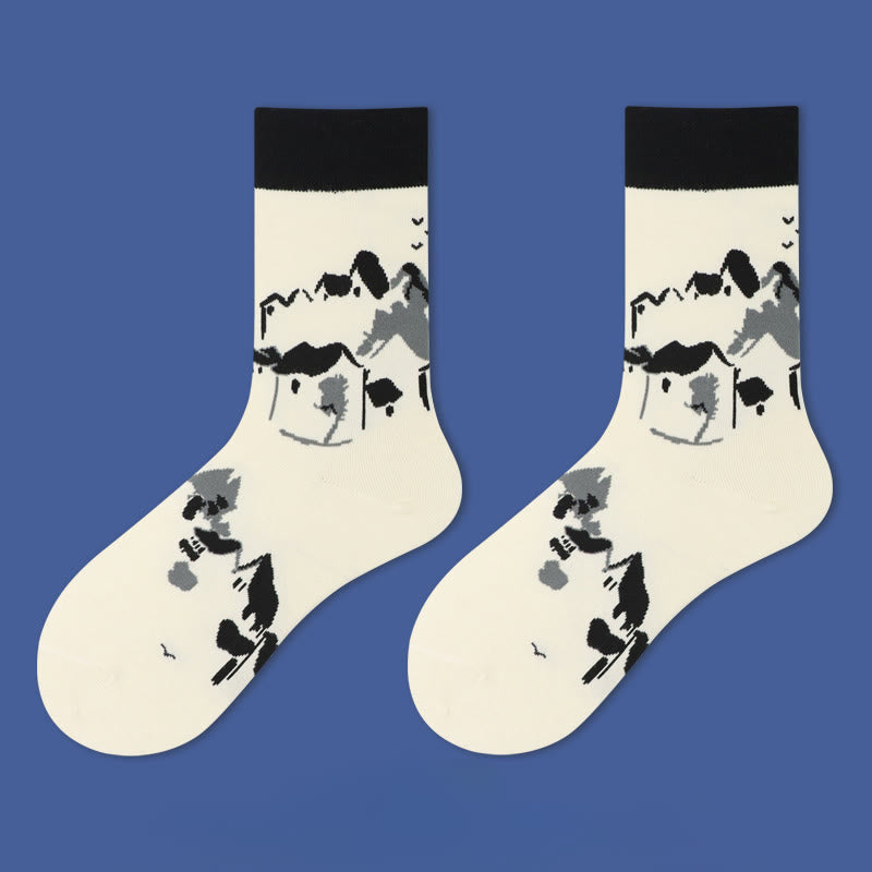 Chaussettes décontractées pour femmes, motif Buddha Stones, voilier, ville antique, lotus, orchidée, campagne, micro-collant - Campagne - SM (US 5,5-10, EU 36-41, UK/AU 3,5-7,5, AISA 22,5-25,5 cm) - image 6