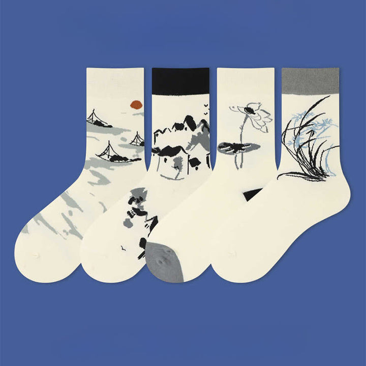 Chaussettes décontractées pour femmes, motif Buddha Stones, voilier, ville antique, lotus, orchidée, campagne, micro-collant - image 0