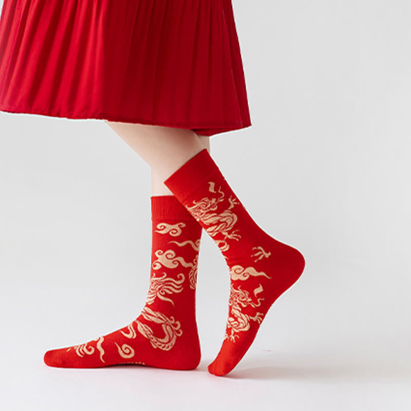 Chaussettes unisexes décontractées en coton motif dragon rouge Buddha Stones pour hommes et femmes - image 7