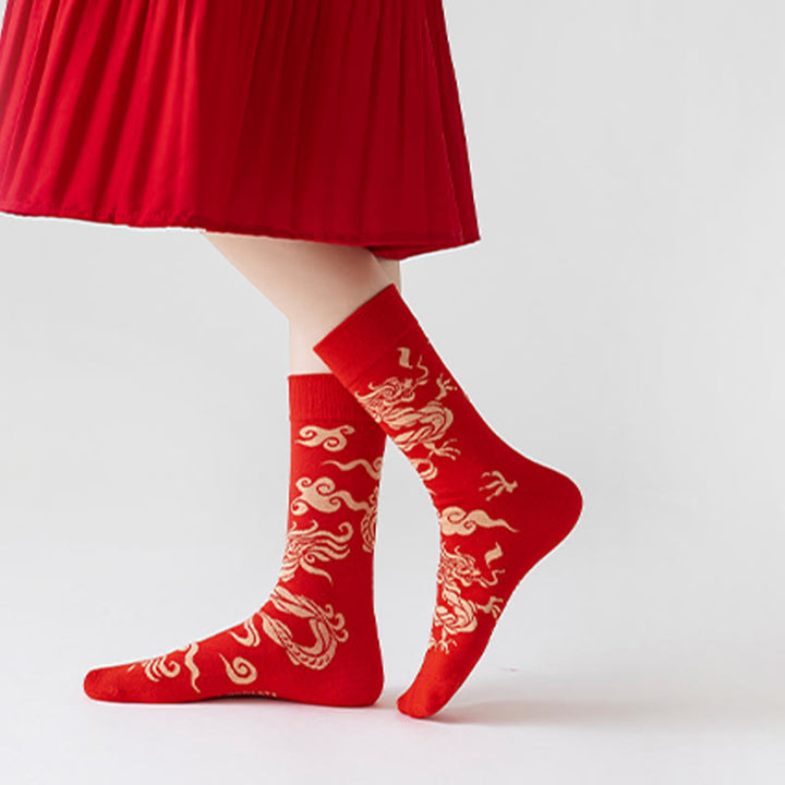 Chaussettes unisexes décontractées en coton motif dragon rouge Buddha Stones pour hommes et femmes - image 7