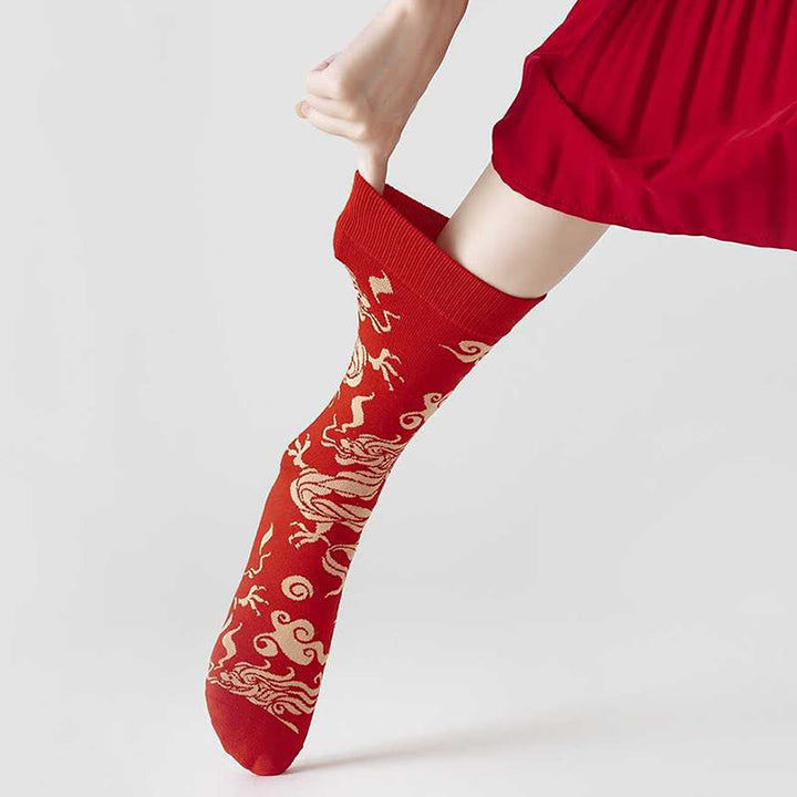 Chaussettes unisexes décontractées en coton motif dragon rouge Buddha Stones pour hommes et femmes - image 10