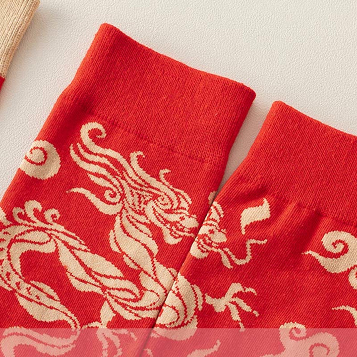 Chaussettes unisexes décontractées en coton motif dragon rouge Buddha Stones pour hommes et femmes - image 12