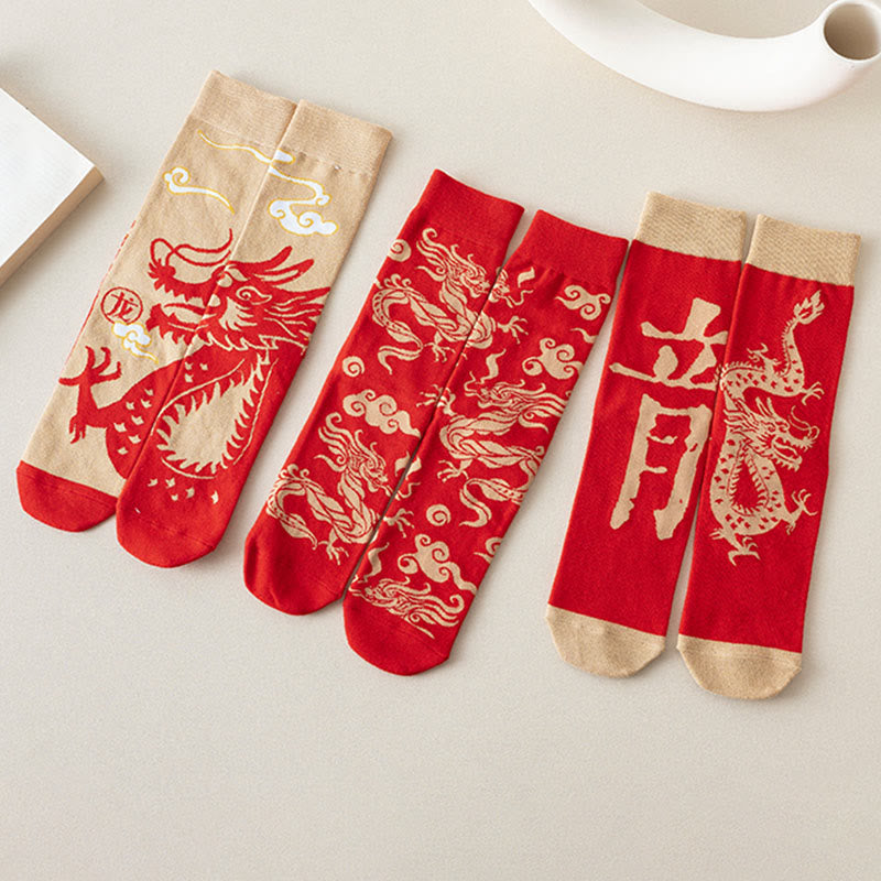 Chaussettes unisexes décontractées en coton motif dragon rouge Buddha Stones pour hommes et femmes - image 1