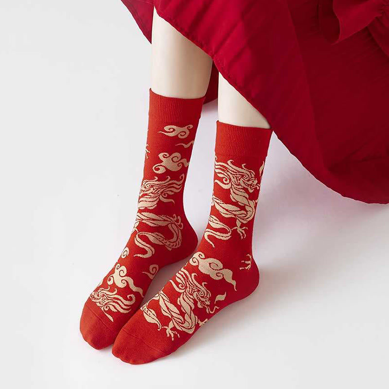 Chaussettes unisexes décontractées en coton motif dragon rouge Buddha Stones pour hommes et femmes - image 6