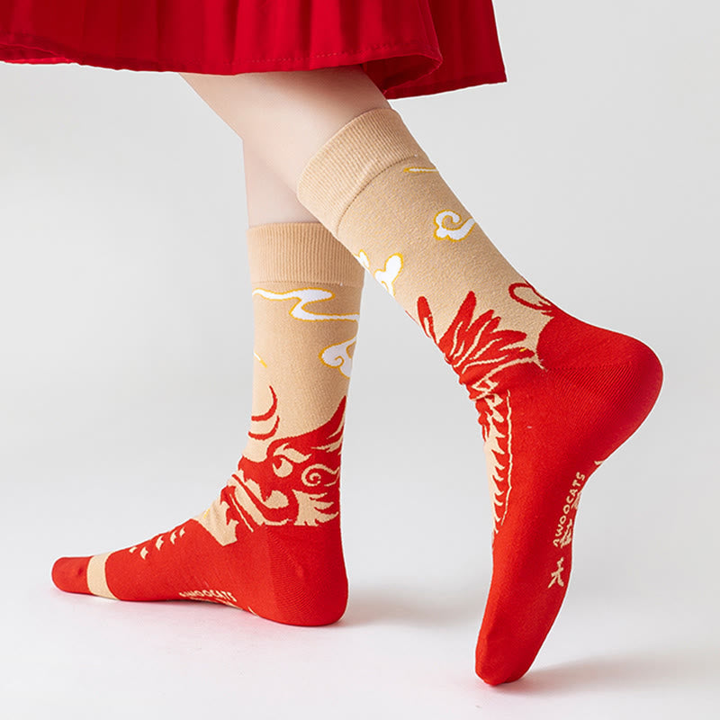 Chaussettes unisexes décontractées en coton motif dragon rouge Buddha Stones pour hommes et femmes - image 2