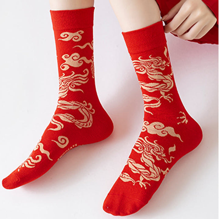 Chaussettes unisexes décontractées en coton motif dragon rouge Buddha Stones pour hommes et femmes - image 9