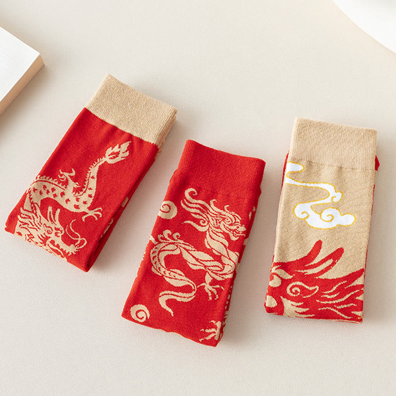 Chaussettes unisexes décontractées en coton motif dragon rouge Buddha Stones pour hommes et femmes - image 20