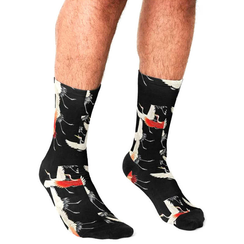 Chaussettes unisexes décontractées Buddha Stones, blanches et rouges, motif grues, pour hommes et femmes - image 3