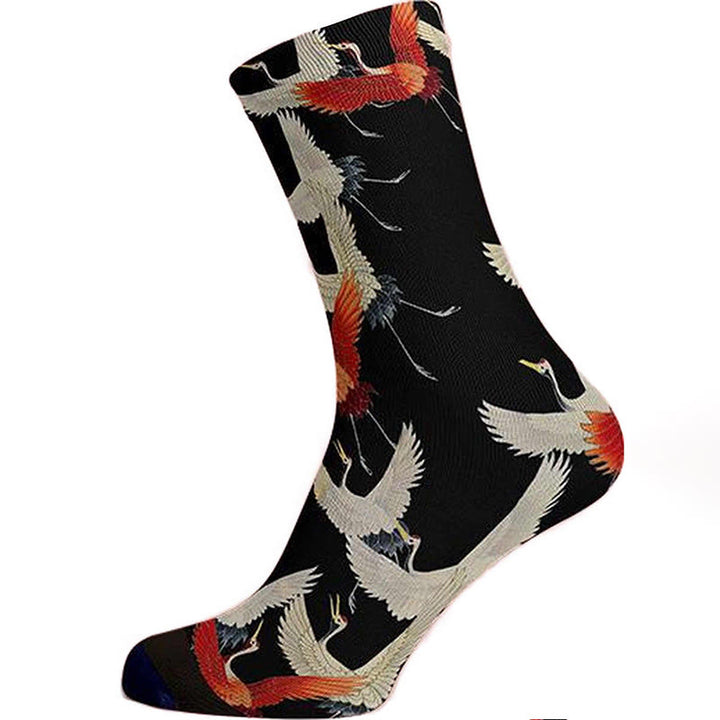 Chaussettes unisexes décontractées Buddha Stones, blanches et rouges, motif grues, pour hommes et femmes - Noir - Taille unique (US 5-12, EU 37-45, UK/AU 4,5-11,5, AISA 23,5-28,5 cm) - image 0