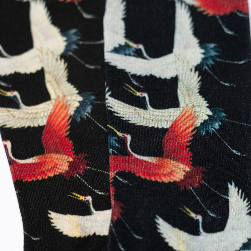 Chaussettes unisexes décontractées Buddha Stones, blanches et rouges, motif grues, pour hommes et femmes - image 5