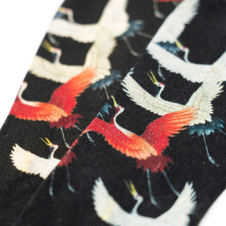 Chaussettes unisexes décontractées Buddha Stones, blanches et rouges, motif grues, pour hommes et femmes - image 6