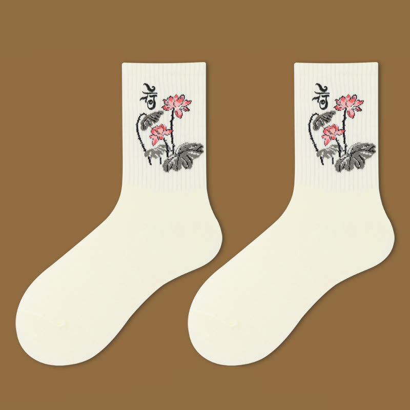 Chaussettes courtes décontractées pour femmes, motif Buddha Stones , pavillon de lotus, cerf, paisible, personnage, hirondelles - Lotus - SM (US 5,5-10, EU 36-41, UK/AU 3,5-7,5, AISA 22,5-25,5 cm) - image 1