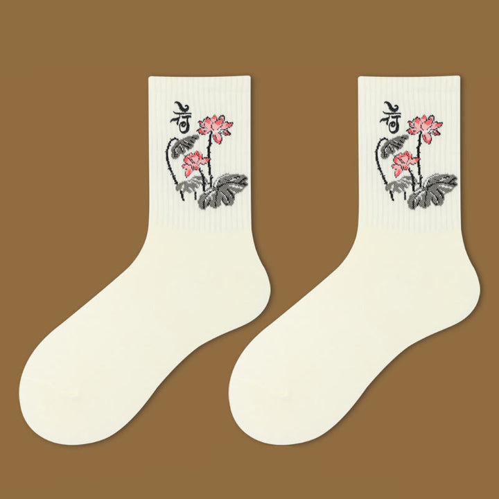 Chaussettes courtes décontractées pour femmes, motif Buddha Stones , pavillon de lotus, cerf, paisible, personnage, hirondelles - Lotus - SM (US 5,5-10, EU 36-41, UK/AU 3,5-7,5, AISA 22,5-25,5 cm) - image 1