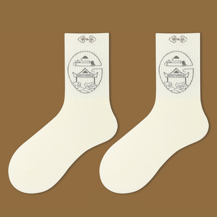 Chaussettes courtes décontractées pour femmes, motif Buddha Stones , pavillon de lotus, cerf, paisible, personnage, hirondelles - Pavillon - SM (US 5,5-10, EU 36-41, UK/AU 3,5-7,5, AISA 22,5-25,5 cm) - image 2