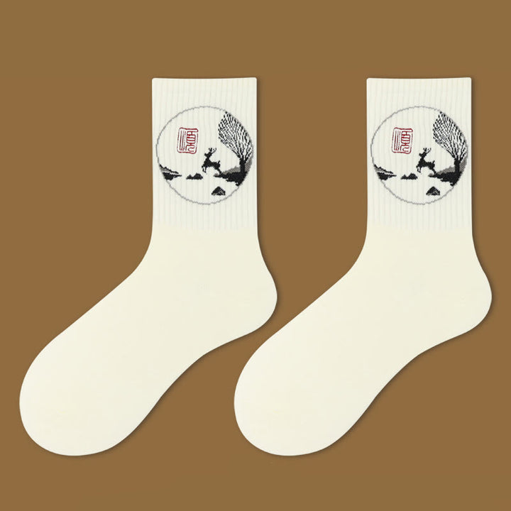 Chaussettes courtes décontractées pour femmes, motif Buddha Stones , pavillon de lotus, cerf, paisible, personnage, hirondelles - Cerf - SM (US 5,5-10, EU 36-41, UK/AU 3,5-7,5, AISA 22,5-25,5 cm) - image 4