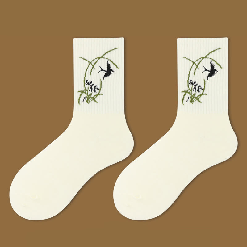Chaussettes courtes décontractées pour femmes, motif Buddha Stones , pavillon de lotus, cerf, paisible, personnage, hirondelles - Hirondelles - SM (US 5,5-10, EU 36-41, UK/AU 3,5-7,5, AISA 22,5-25,5 cm) - image 6