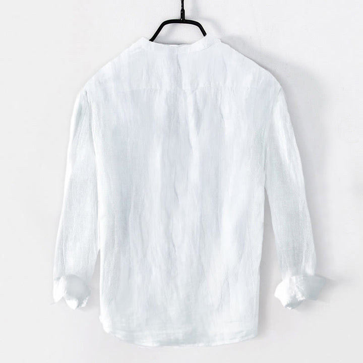 Chemise à manches longues et demi-boutonnée en coton et lin avec Buddha Stones , couleur unie, vêtements pour hommes - image 11