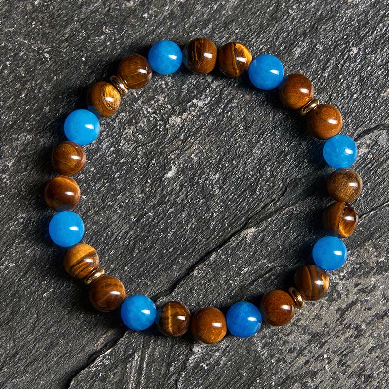 Bracelet de motivation en Buddha Stones' espacement en apatite et œil de tigre - Apatite et œil de tigre (tour de poignet : 19-22 cm) - image 0