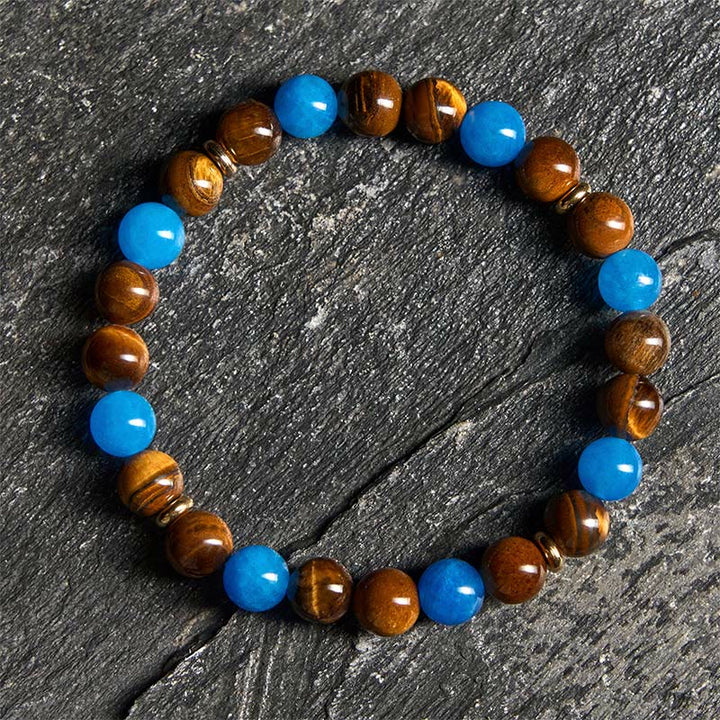 Bracelet de motivation en Buddha Stones' espacement en apatite et œil de tigre - Apatite et œil de tigre (tour de poignet : 19-22 cm) - image 0
