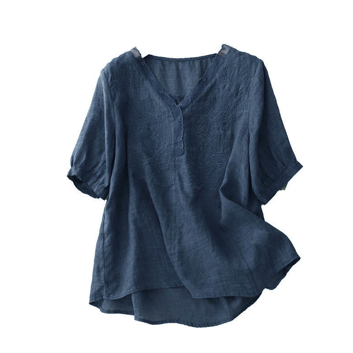 Chemise à manches mi-longues et col en V avec motif papillon Buddha Stones pour femme - image 20