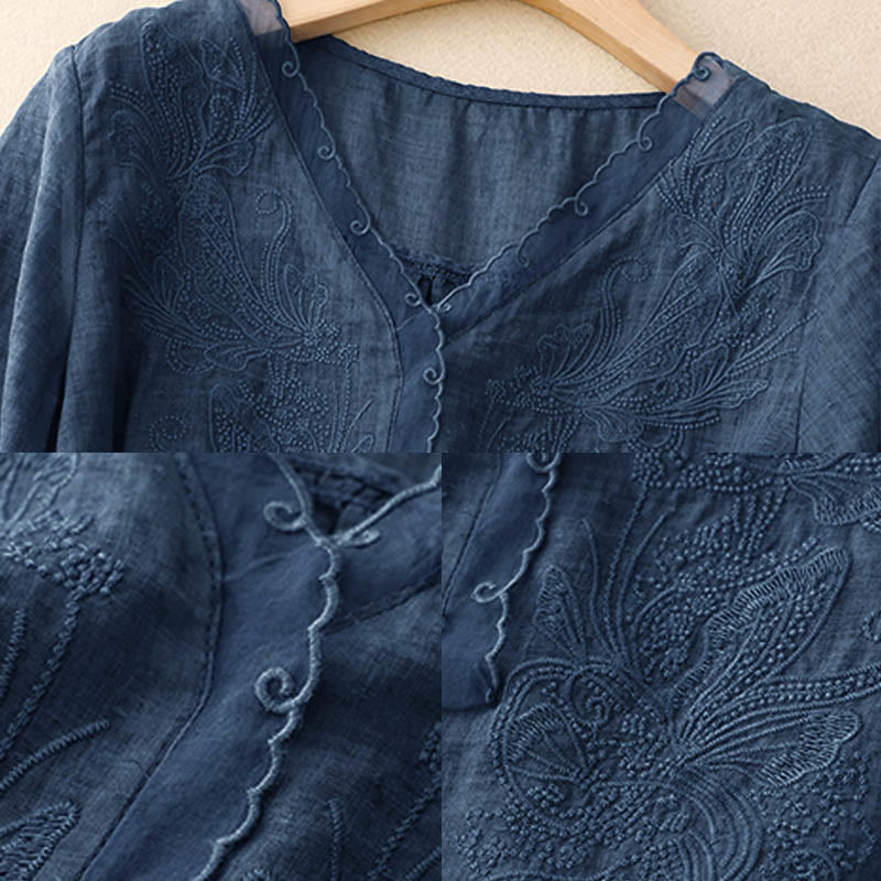 Chemise à manches mi-longues et col en V avec motif papillon Buddha Stones pour femme - image 17