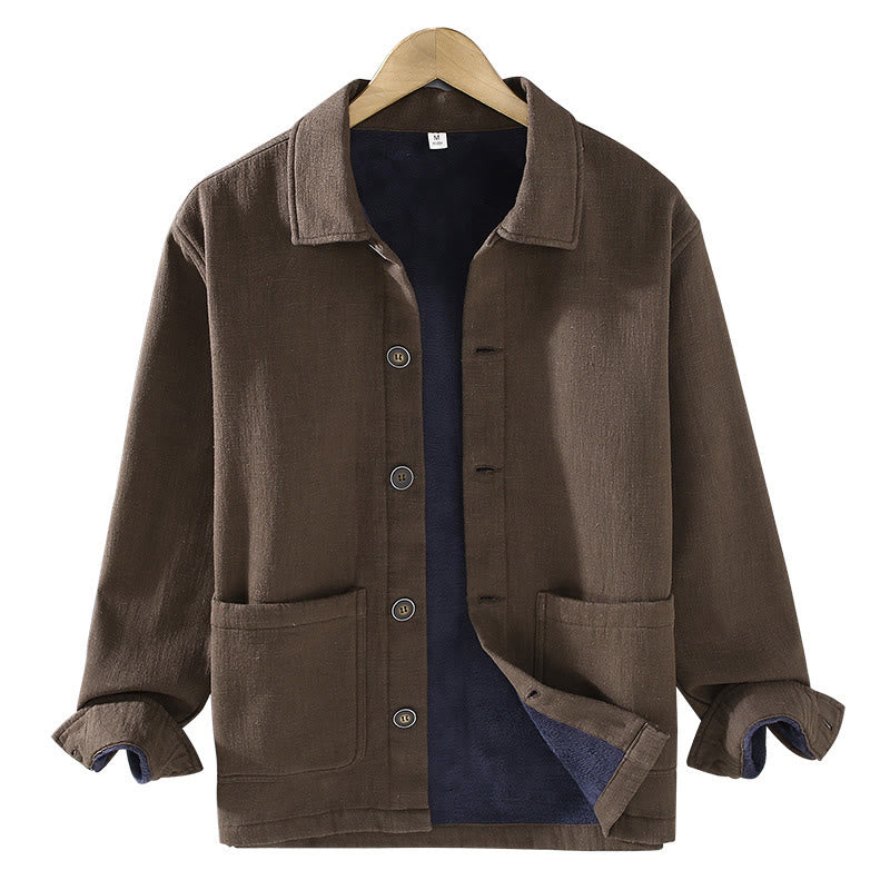 Veste en lin et coton ramie à manches longues pour homme, doublée de polaire thermique et avec poches, signée Buddha Stones - image 15