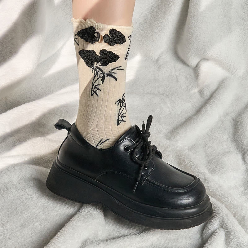 Chaussettes mi-mollet pour femme en jacquard de bambou avec motif de grenouille chinoise et boutons Buddha Stones - image 14