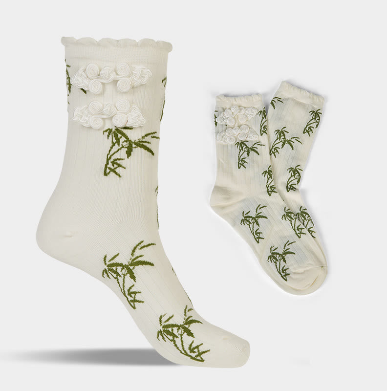 Chaussettes mi-mollet pour femme en jacquard de bambou avec motif de grenouille chinoise et boutons Buddha Stones - image 22