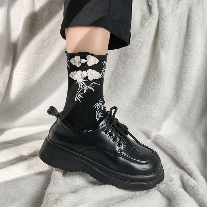 Chaussettes mi-mollet pour femme en jacquard de bambou avec motif de grenouille chinoise et boutons Buddha Stones - image 5