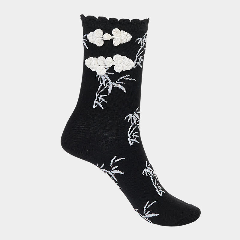 Chaussettes mi-mollet pour femme en jacquard de bambou avec motif de grenouille chinoise et boutons Buddha Stones - image 8