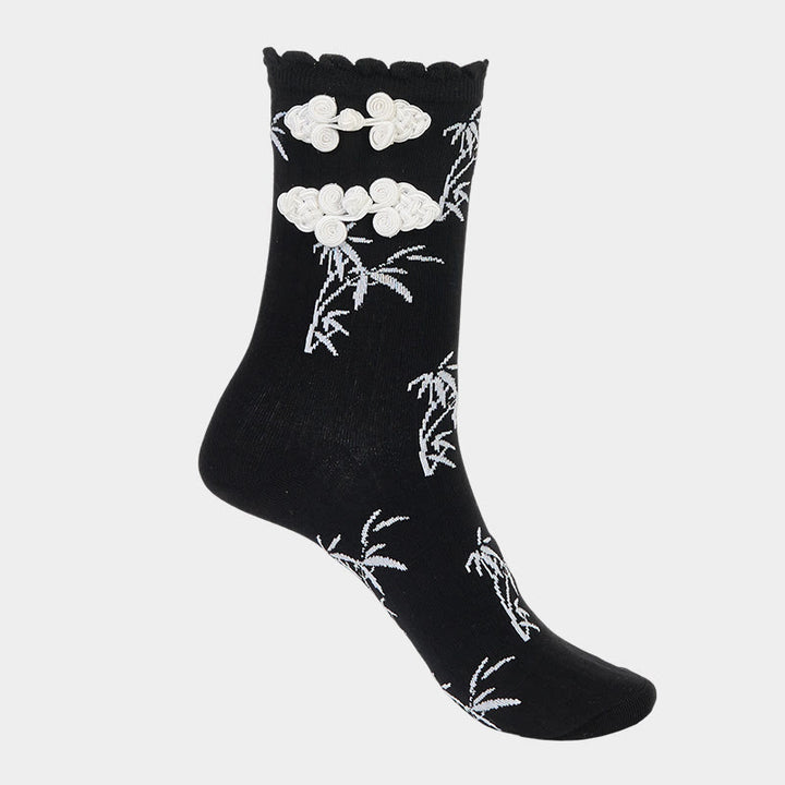 Chaussettes mi-mollet pour femme en jacquard de bambou avec motif de grenouille chinoise et boutons Buddha Stones - image 8
