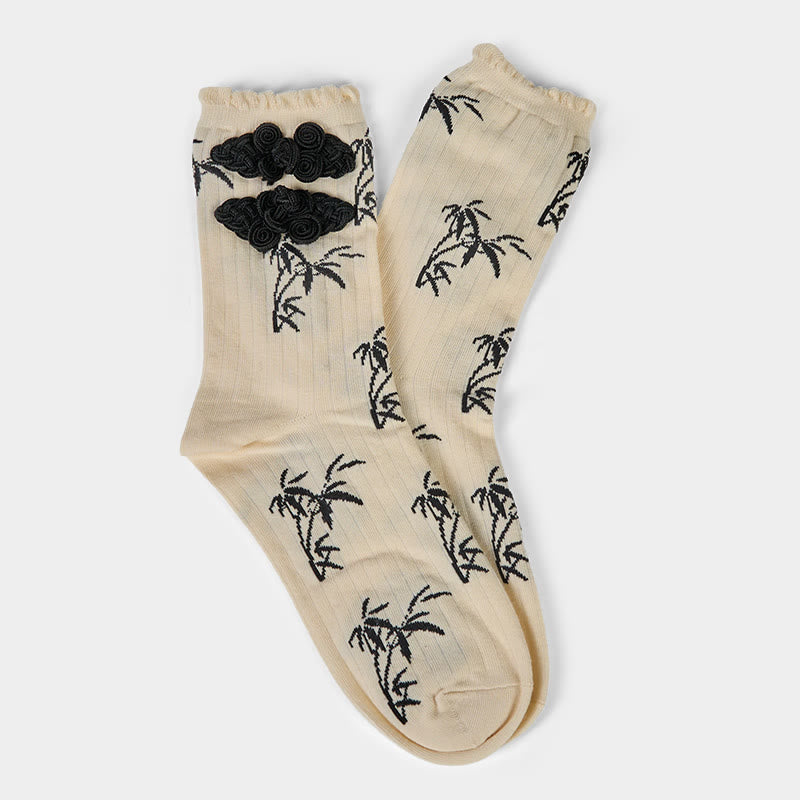 Chaussettes mi-mollet pour femme en jacquard de bambou avec motif de grenouille chinoise et boutons Buddha Stones - image 10
