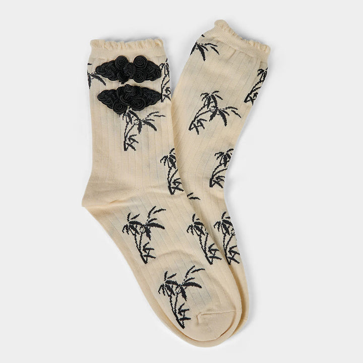 Chaussettes mi-mollet pour femme en jacquard de bambou avec motif de grenouille chinoise et boutons Buddha Stones - image 10