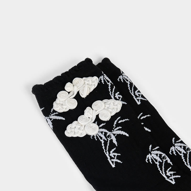 Chaussettes mi-mollet pour femme en jacquard de bambou avec motif de grenouille chinoise et boutons Buddha Stones - image 3