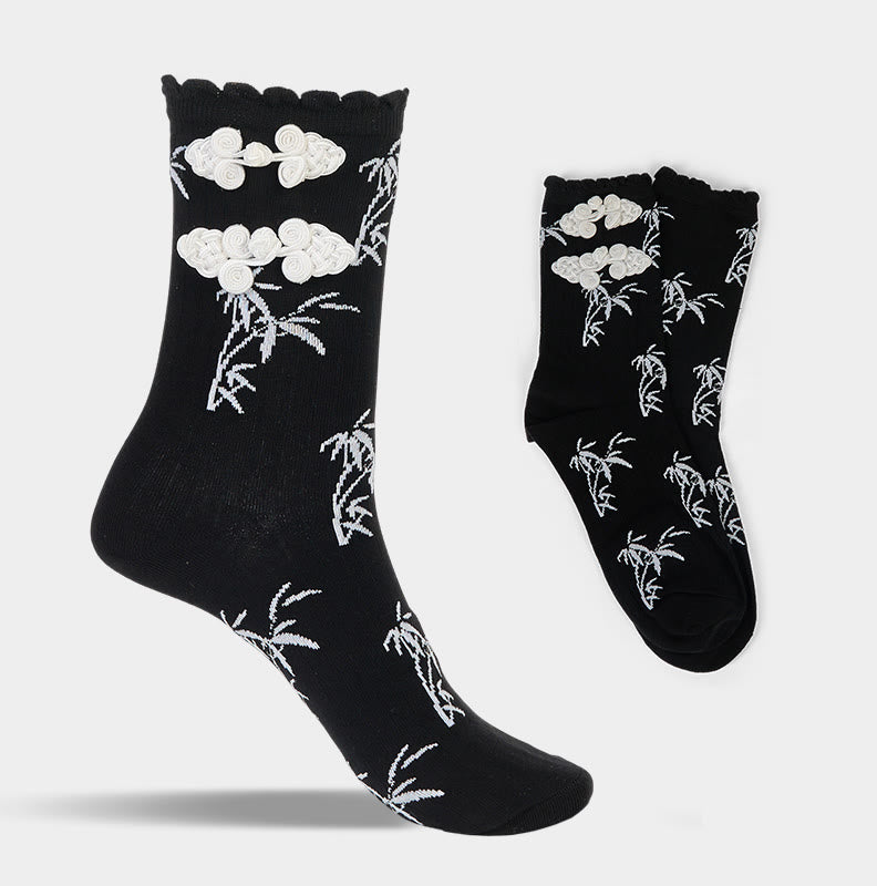 Chaussettes mi-mollet pour femme en jacquard de bambou avec motif de grenouille chinoise et boutons Buddha Stones - image 6