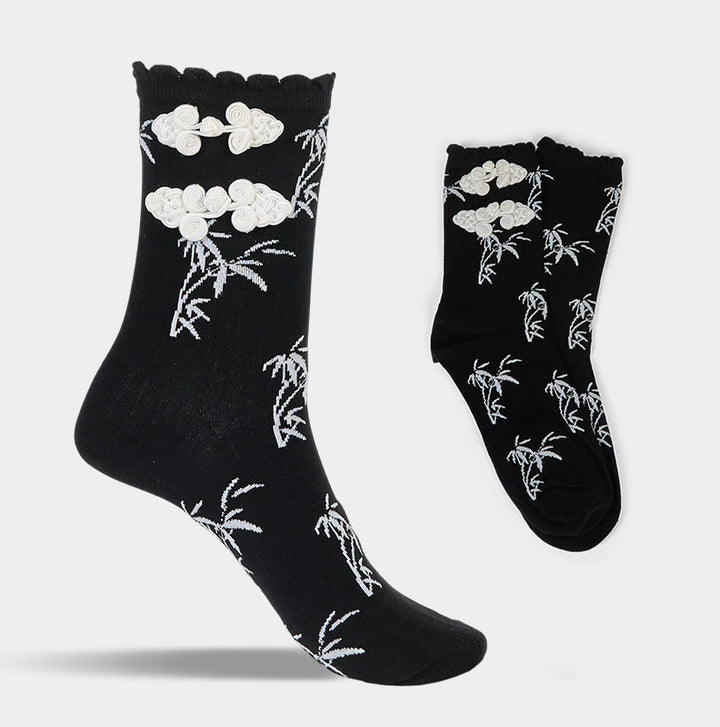 Chaussettes mi-mollet pour femme en jacquard de bambou avec motif de grenouille chinoise et boutons Buddha Stones - image 6