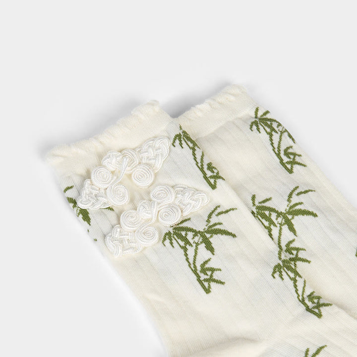 Chaussettes mi-mollet pour femme en jacquard de bambou avec motif de grenouille chinoise et boutons Buddha Stones - image 19